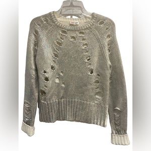 Sunset + Spring Metallic Iridescent Distressed Sweater